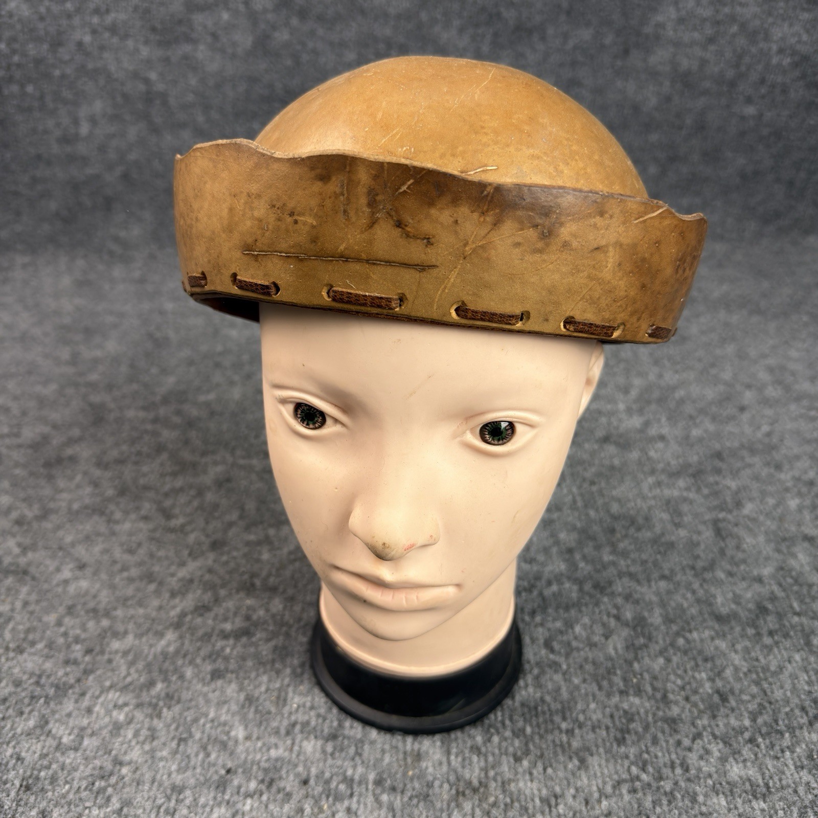 VTG Folk Art Hand Carved Gourd Hat Helmet Cap Rustic Handmade Primitive Decor