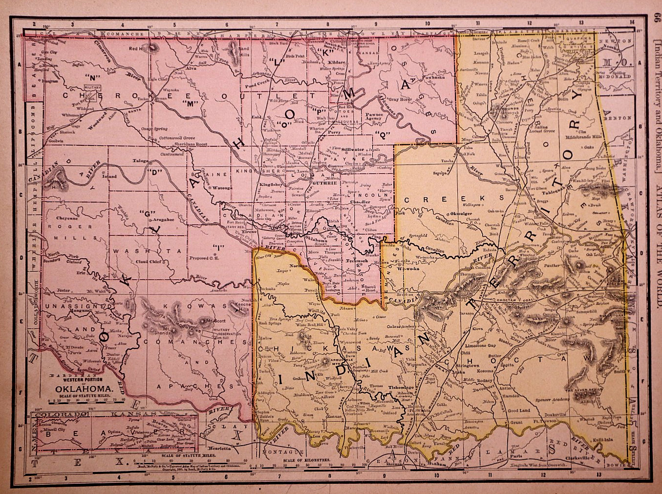 Antique 1894 Map ~ Oklahoma & The Indian Territory by Rand McNally 10×14