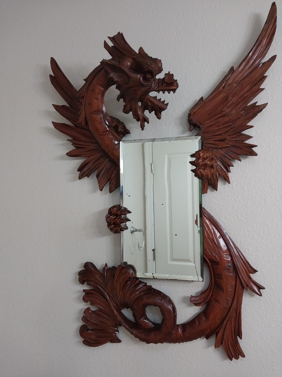 Gabriel Viardot Antique Wood Carved Victorian Dragon Mirror 29″ Tall 21″ Wide