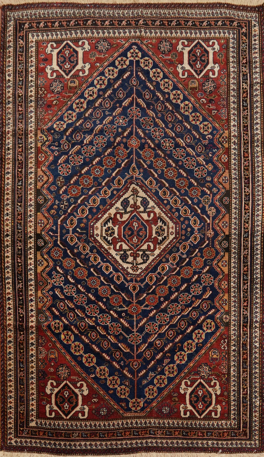 Antique Vegetable Dye Navy Blue Wool Hand-knotted Area Rug Room Size Carpet 5×9