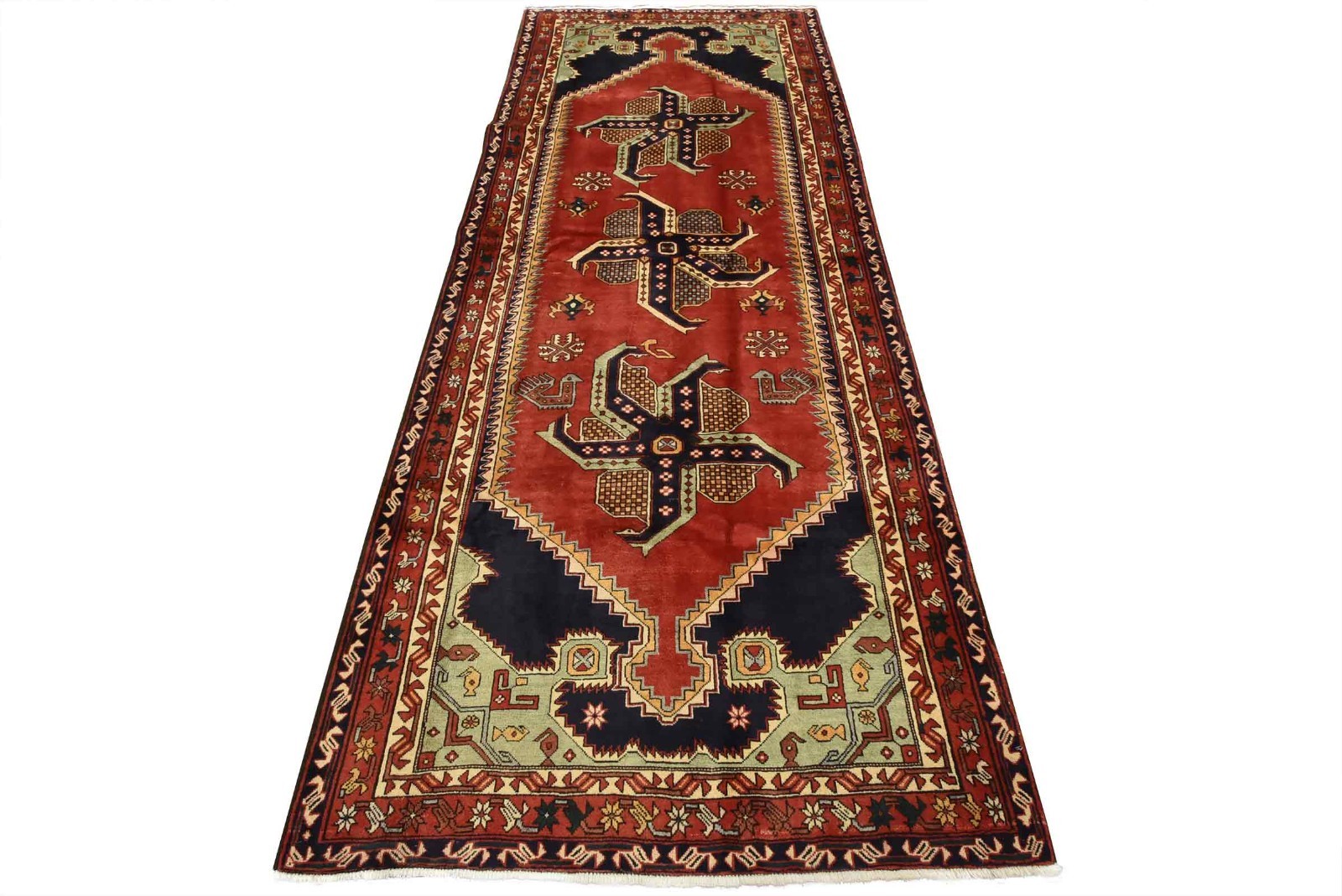 Karajeh Runner 4’8” x 11’5” Red Wool Vintage Tribal Hand-Knotted Oriental Rug
