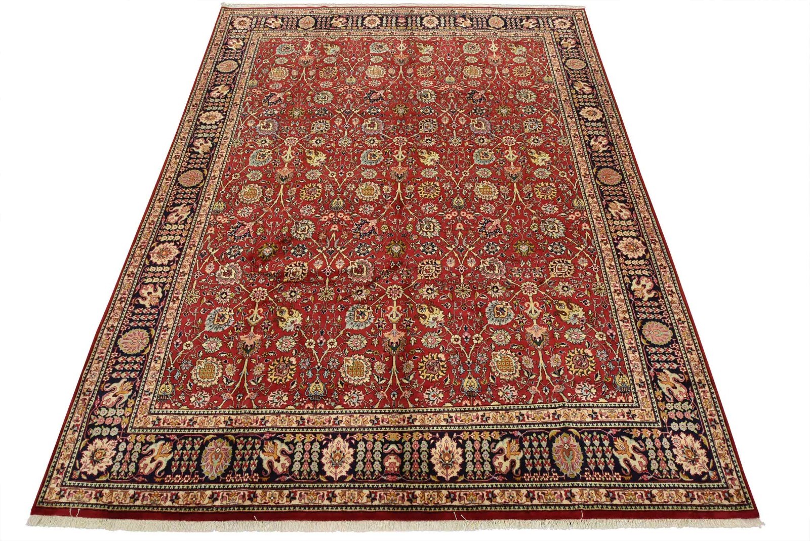 Fine Tabrizi Rug 10’1” x 12’10” Red Wool Vintage Traditional Hand-Knotted Carpet