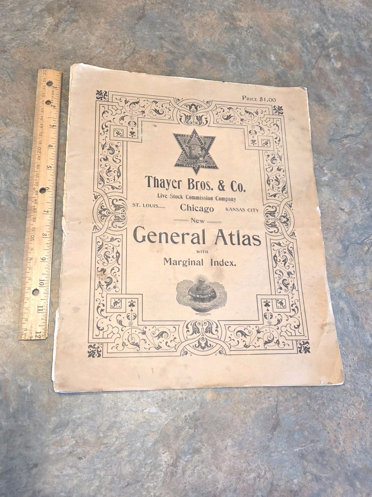 1898 Thayer Bros. & Co. World General Atlas 20 Pages 11″x14″ Rand McNally Color