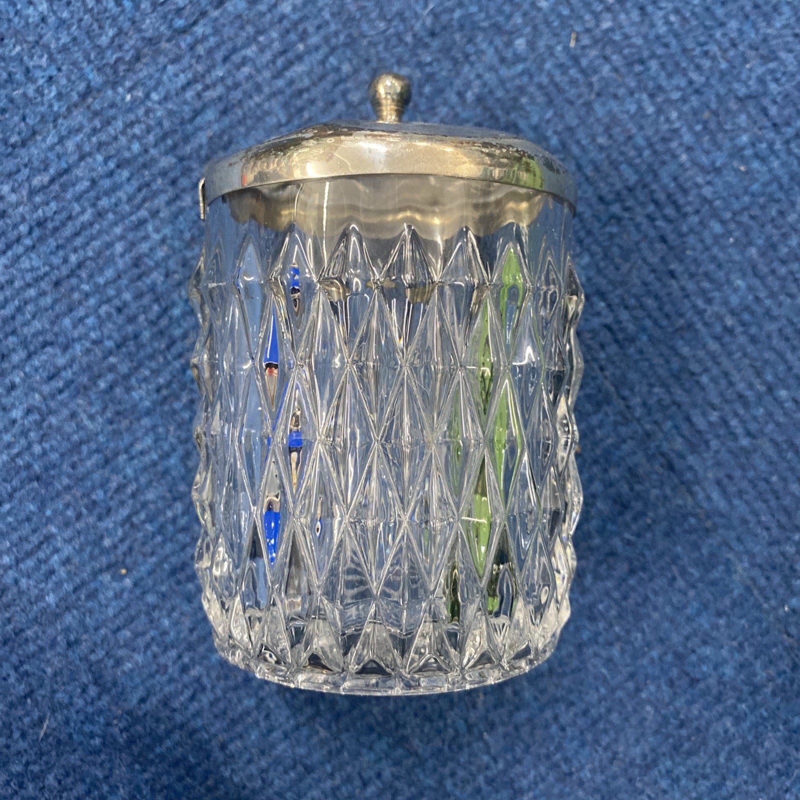 Vintage Silver Plated & Glass Condiment Marmalade Jar with Lid ( No Spoon ) (W)