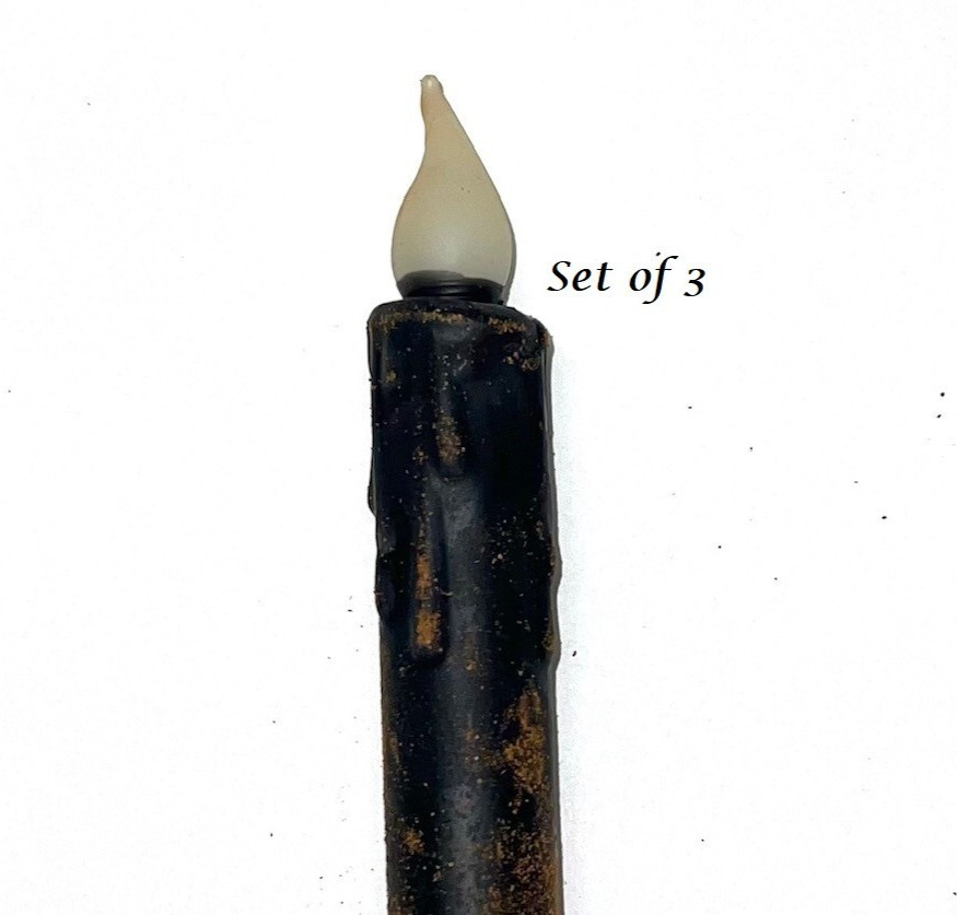 NEW PRIMITIVE TIMER CANDLES BLACK GRUNGY Tapers 3 pcs 6 3/4″ Halloween Fall