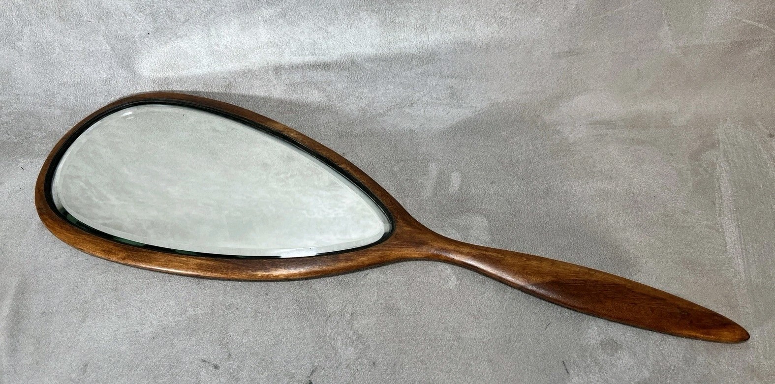 Beautiful Antique Large Wood & Beveled Glass Teardrop Salon/Barber’s Hand Mirror