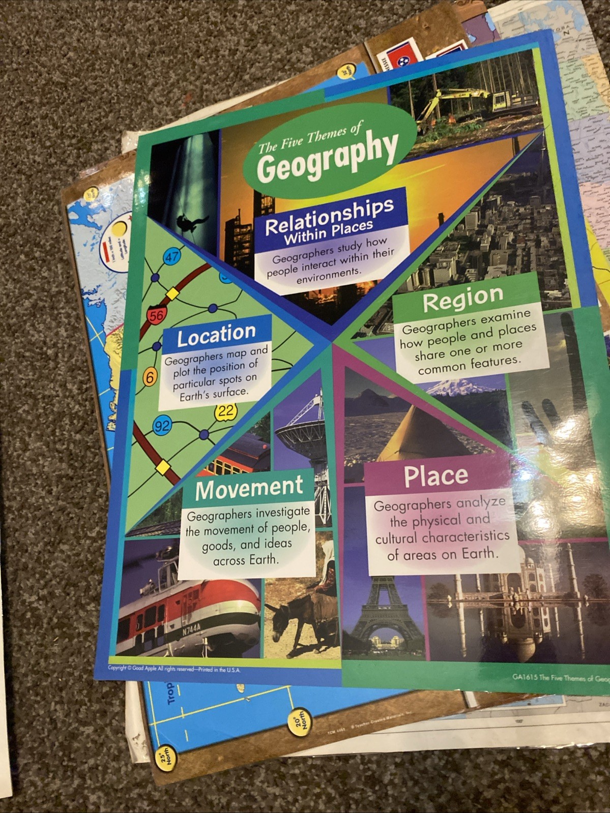 Laminated Classroom Geography Map Poster Lot USA World 32pc – Large Wall, Small