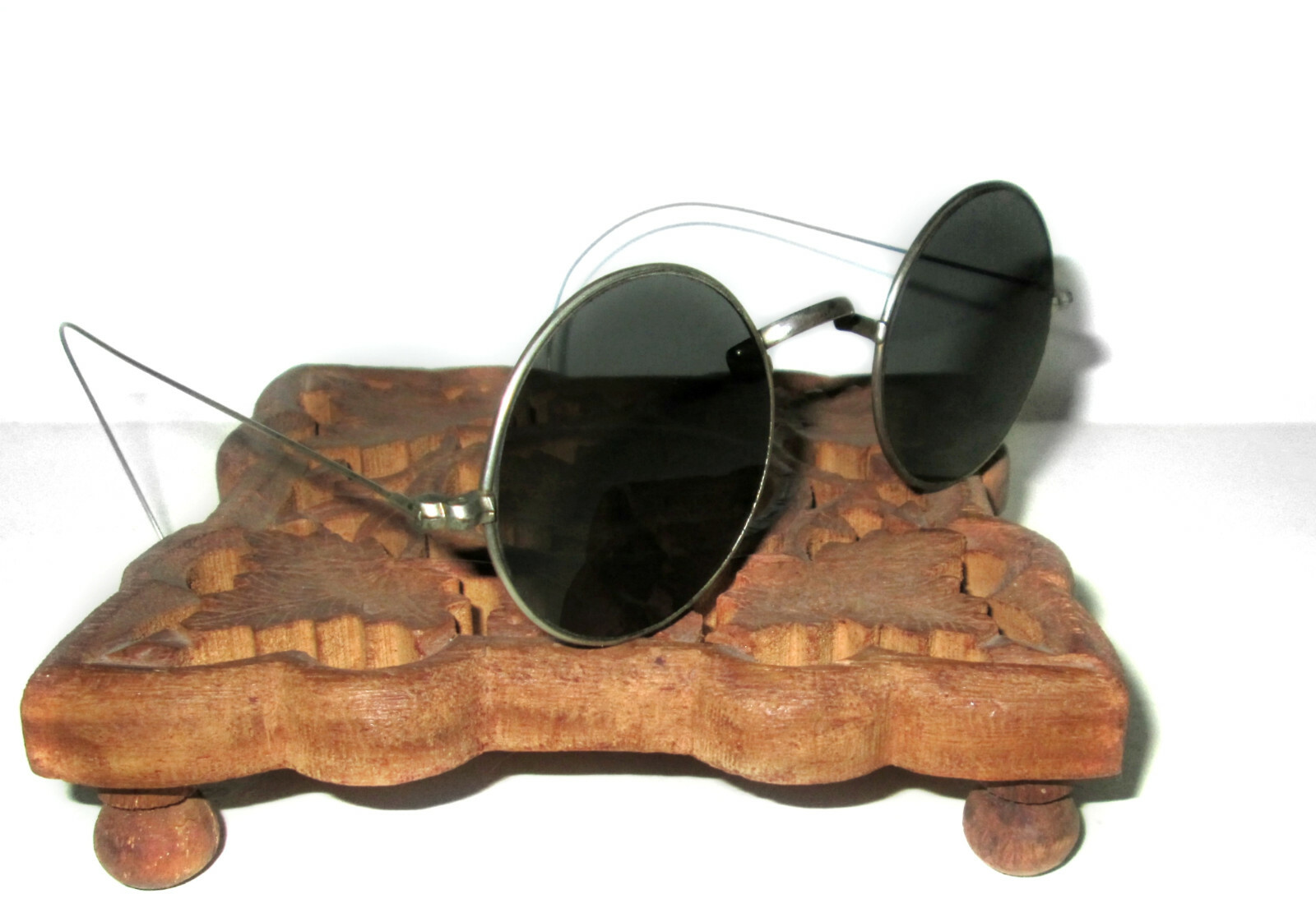 Antique Smoky WILLSON Sunglasses Grey Glasses Vtg Old Steampunk Spectacles