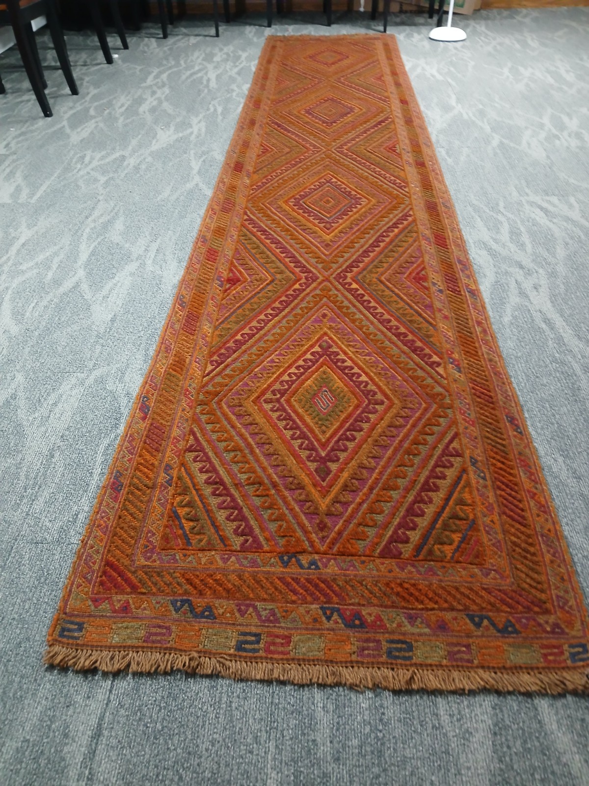 2’8″x12’10 Rare Vintage Meshwani Baluchi Runner Rug, Long Kilim Carpet Runner