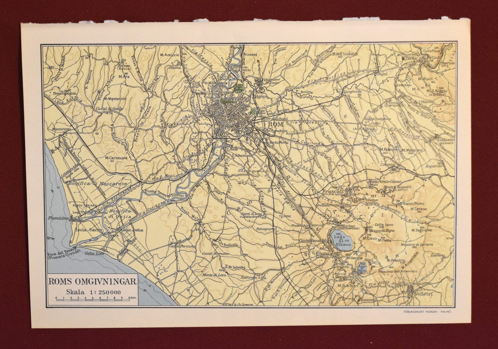 Map of Rome’s Surroundings, ‘Roms Omgivningar’ Swedish Encyclopedia Plate 1950’s