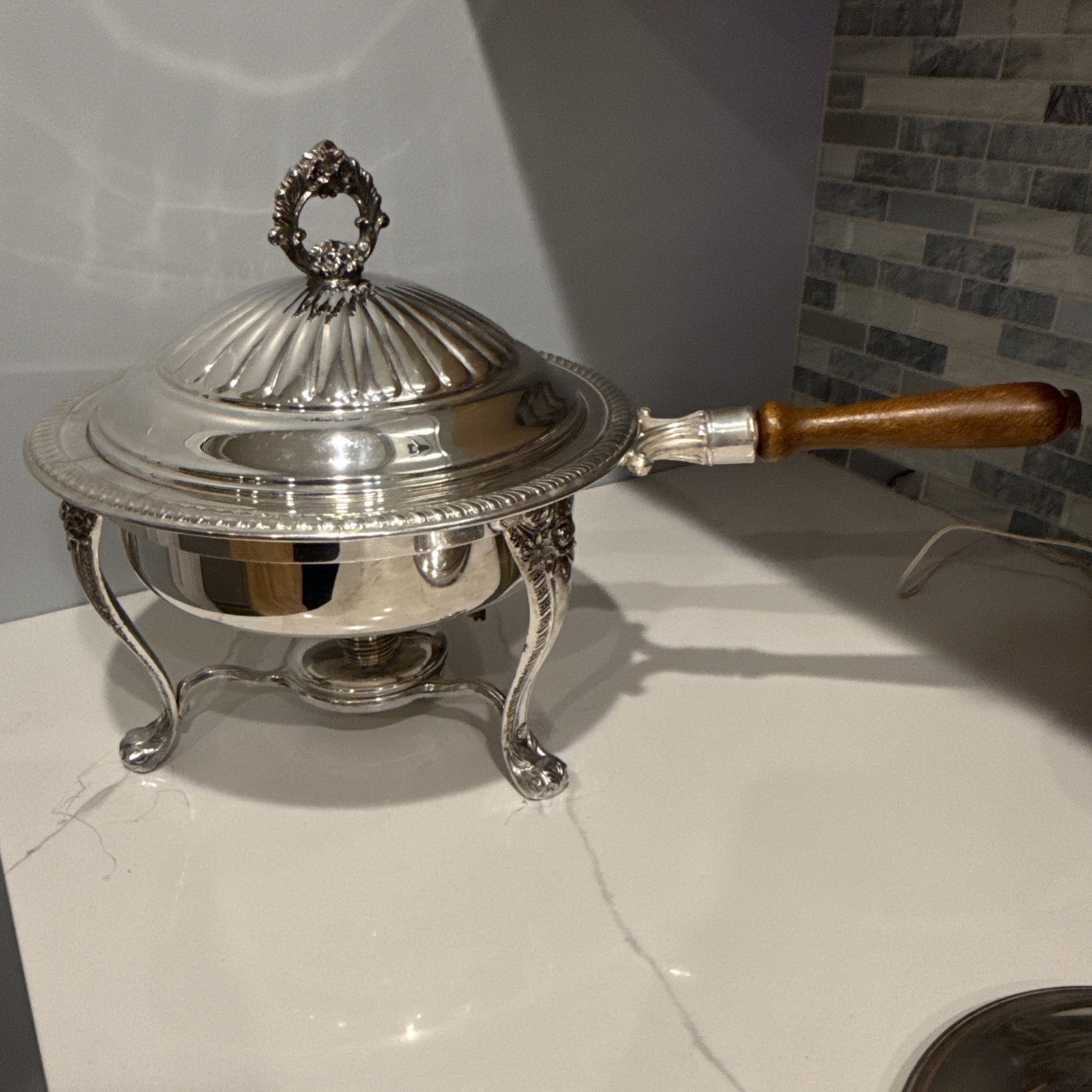 Silverplate Warming Chafing Dish With Stern Vintage 5 Pieces Removable Handle