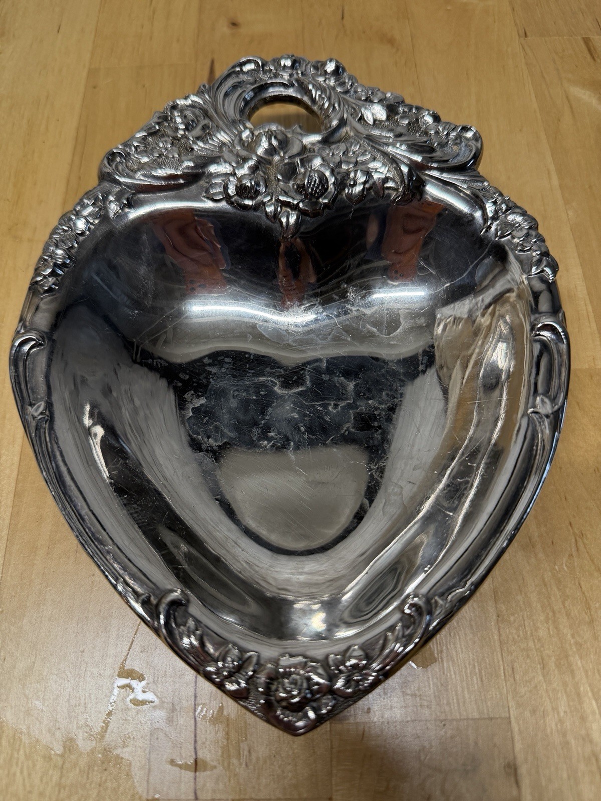 Vintage Leonard Silver Plated Heart Flower Trinket Dish Candy Dish Made In Italy