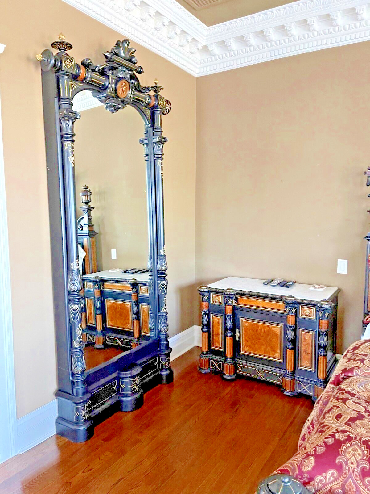 Victorian renaissance revival ebonized hall mirror attr. Herter 1875