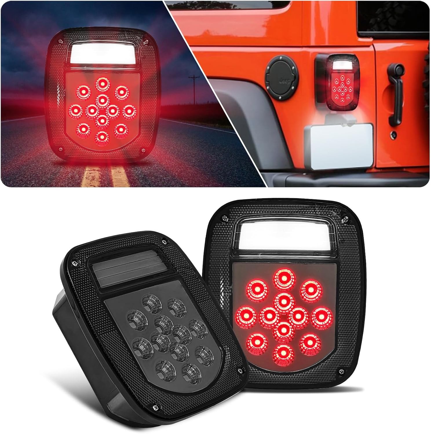 Universal LED Replacement Tail Lights Taillights for Jeep Wrangler TJ YJ CJ, Smo