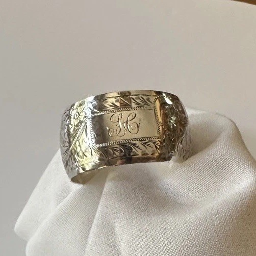 Antique Webster Sterling Silver Napkin Ring Art Nouveau Repousse 24g Monogram HC