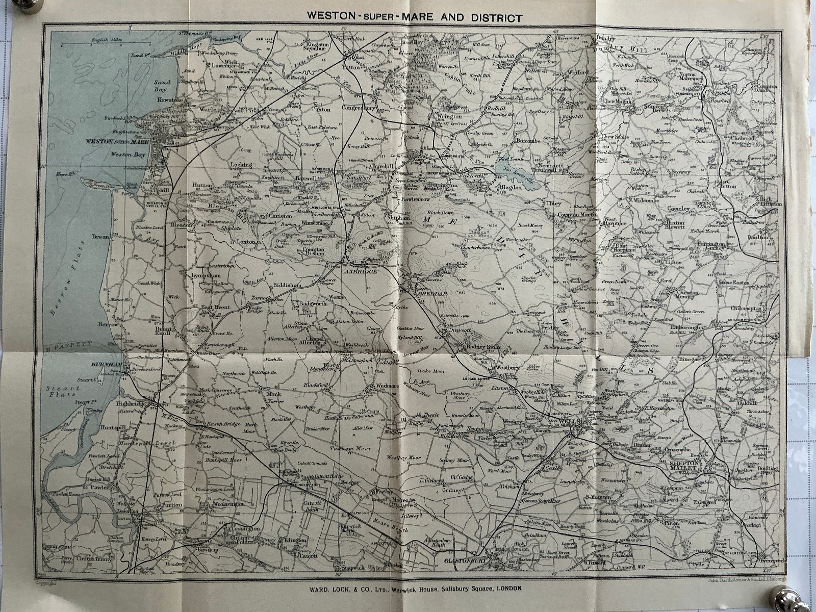 WESTON-SUPER-MARE – District 1929 Original Antique County Map England Wells