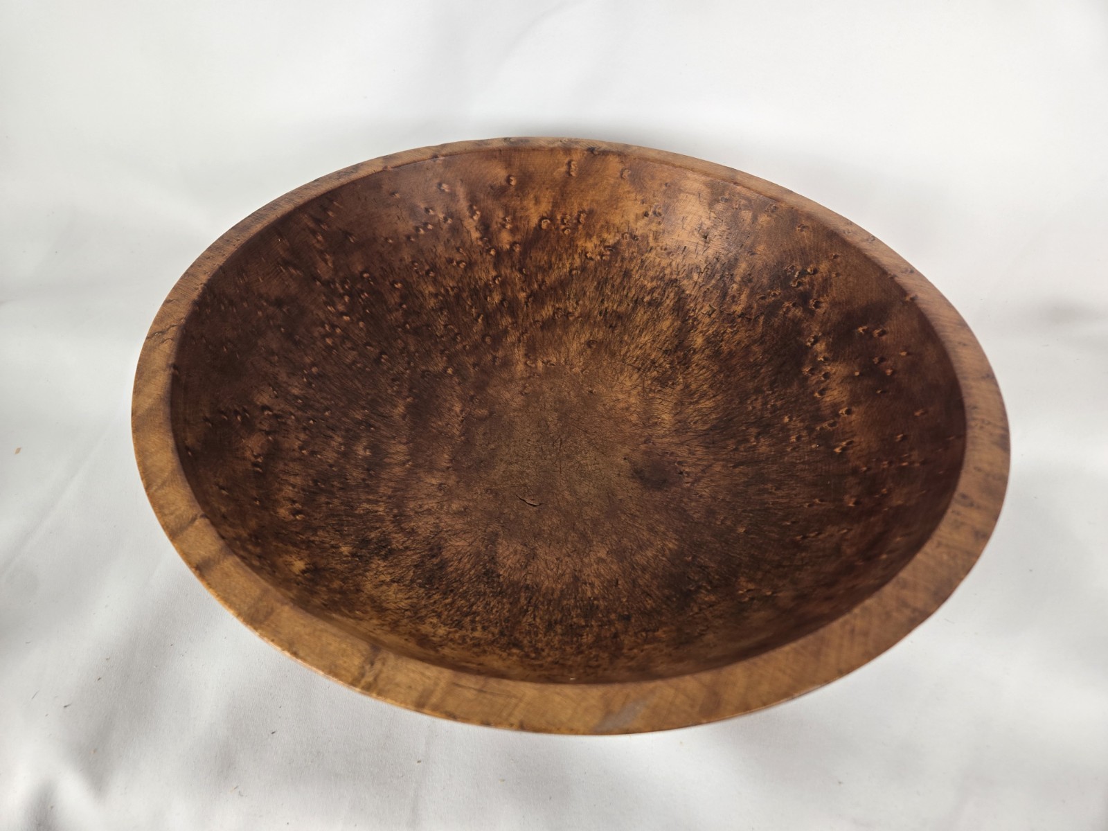 12″ Munising Round Wooden Wood Dough Footed Bowl with Red Ball Feet