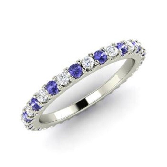 0.72 Ct Natural Tanzanite Diamond Engagement Wedding Ring 14K White Gold Size 6