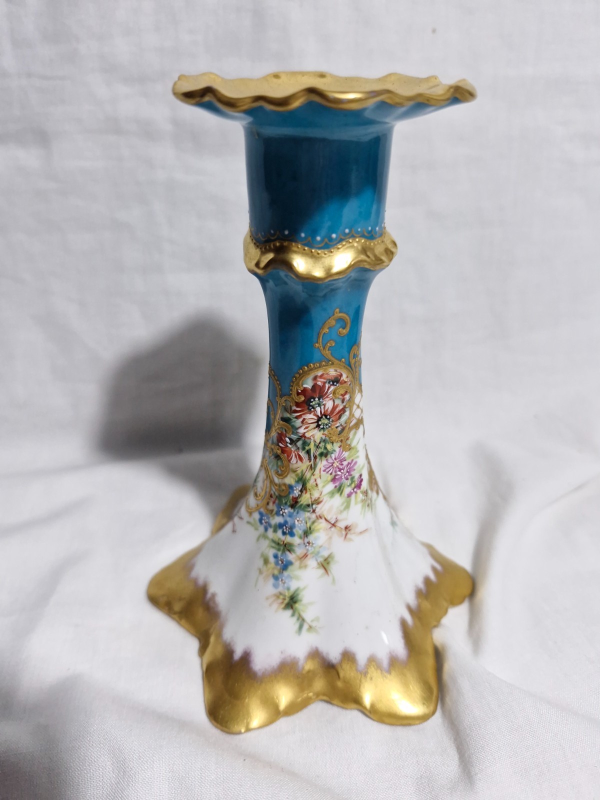 Antique Sitzendorf Germany porcelain gilt Candle Holder H15cm W93g Marked