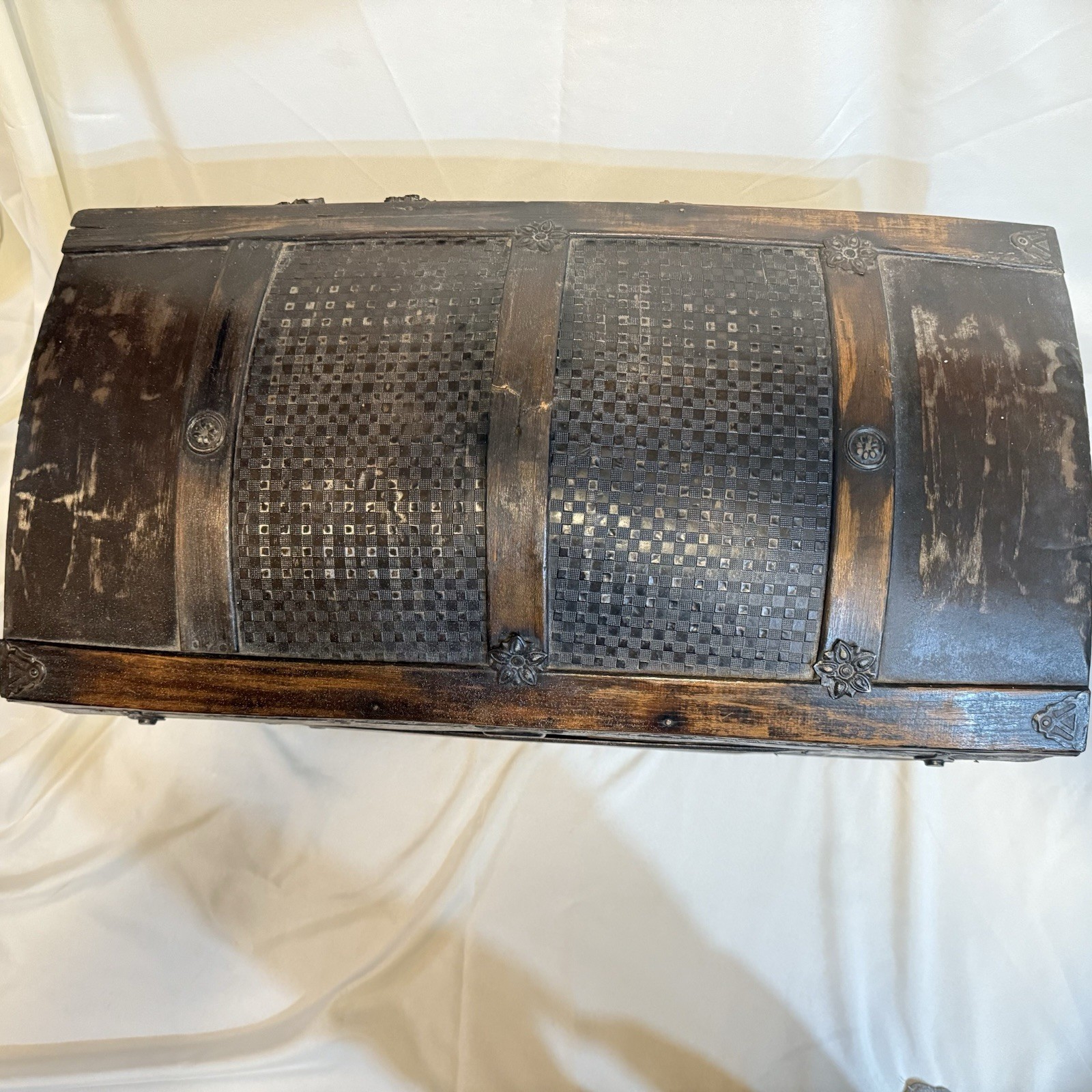 T.O.P. Antique Dome Top Steamer Trunk Tin Clad 1920s