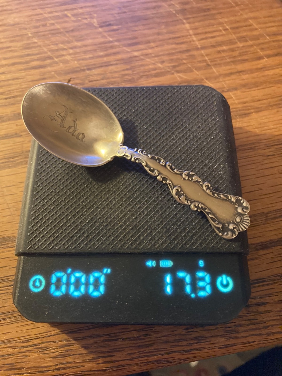 Antique Sterling Silver Stamped Ornate Victorian Baby Spoon MONO “ADA” 17.3g
