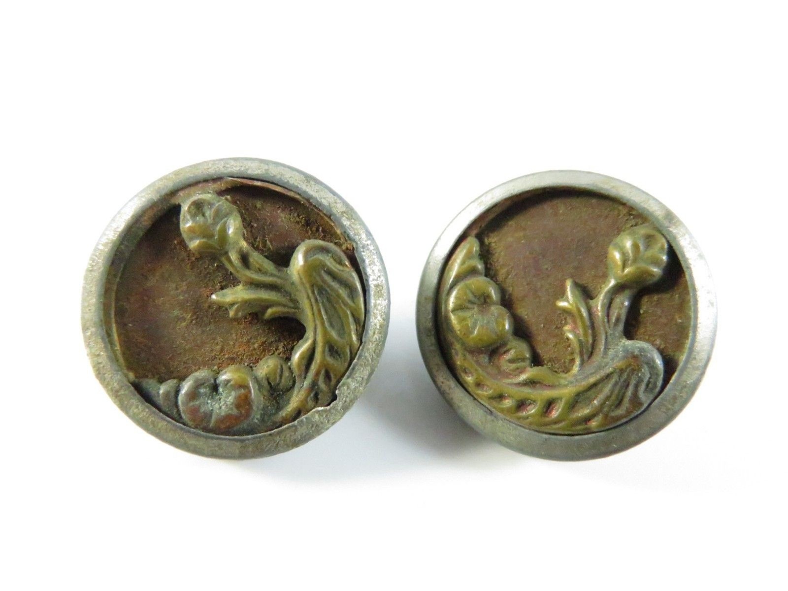 Pair of Antique Art Nouveau Floral Picture Buttons c.1885–1910