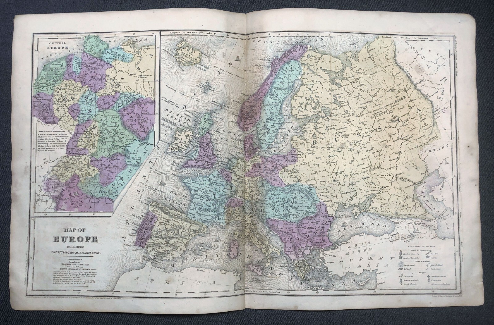 1844 D.F. Robinson Antique Map Olney School Atlas Countries EUROPE Cartography