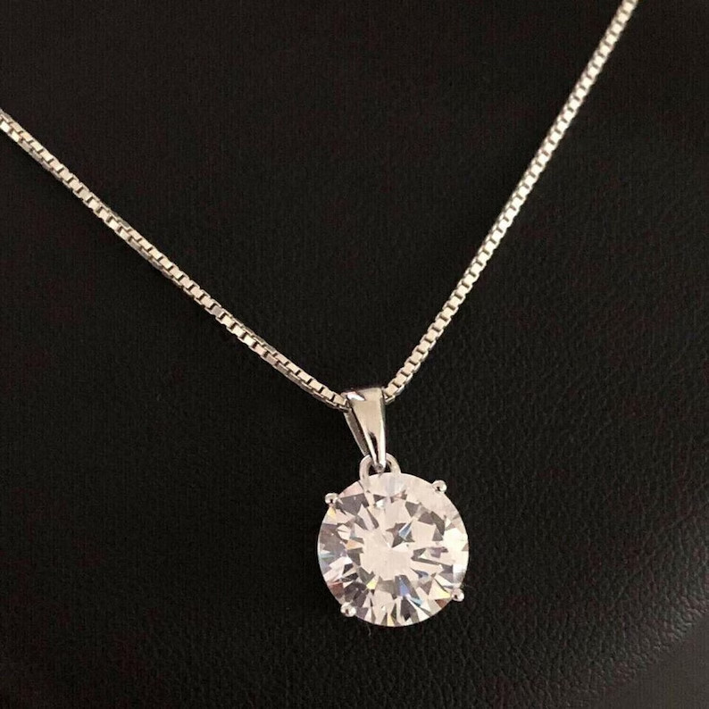 3 Ct Round Lab Created Diamond Solitaire Pendant Necklace 14K White Gold Plated