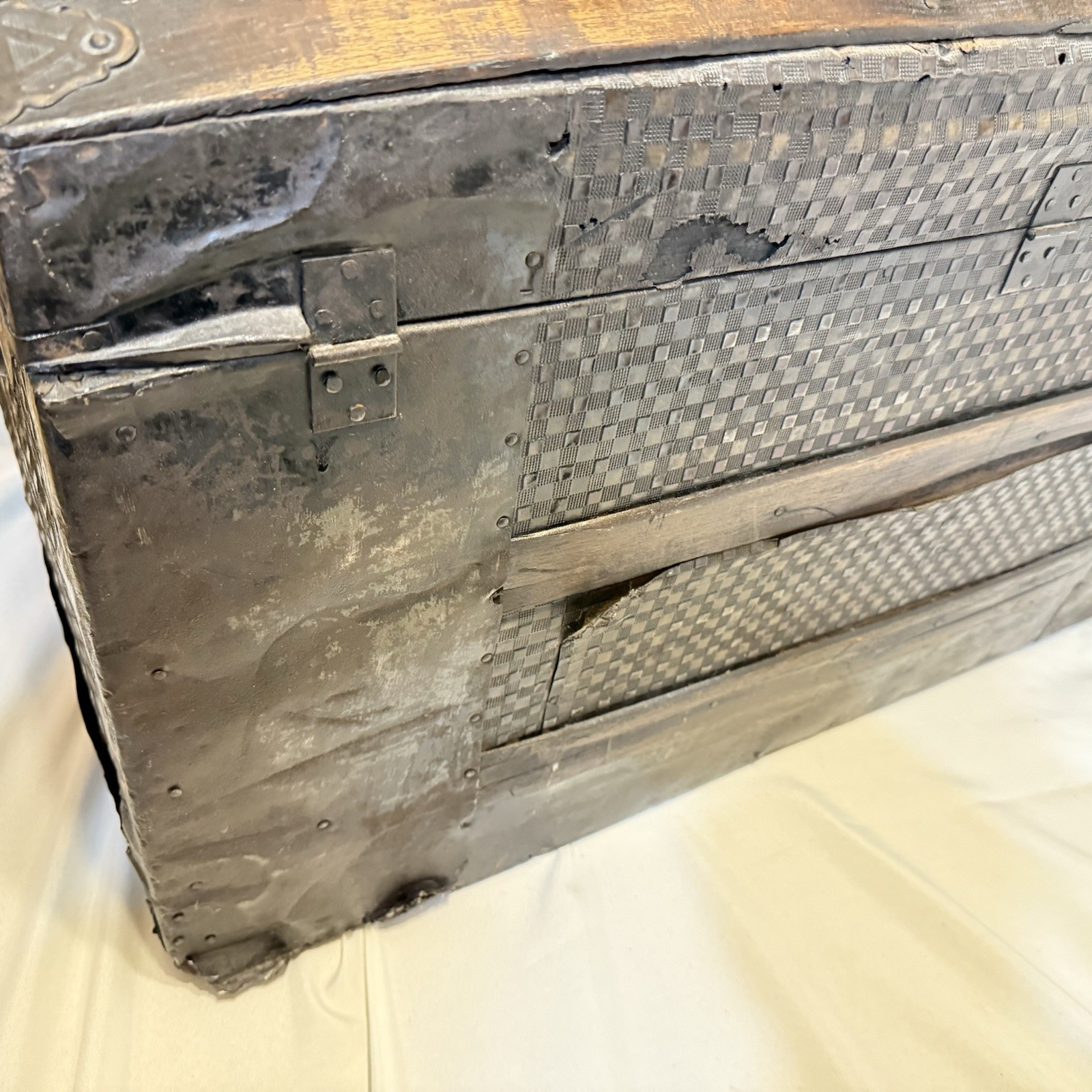 T.O.P. Antique Dome Top Steamer Trunk Tin Clad 1920s