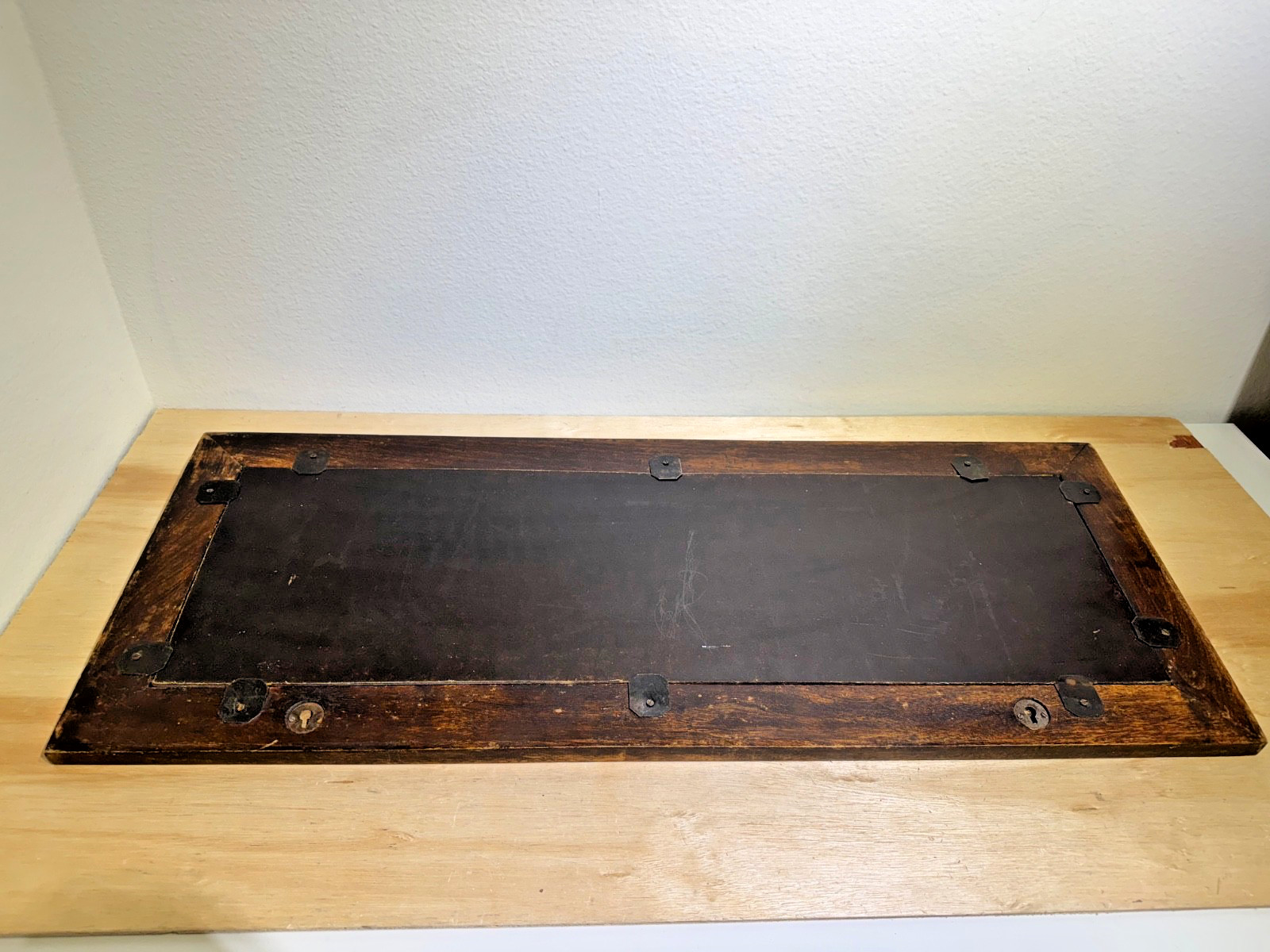 Antique Cape Cod Wall Mirror with Hooks | Black Walnut Wood Frame | 36″W x 14″H