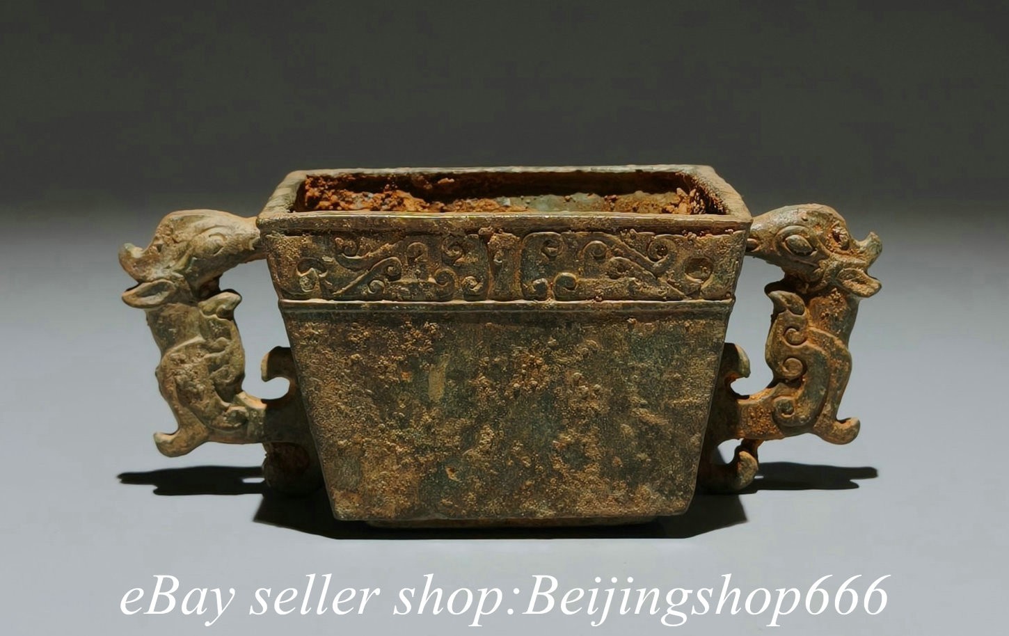 5″ Old Chinese Shang Bronze Ware Dynasty Palace Dragon Ear Wine Cup