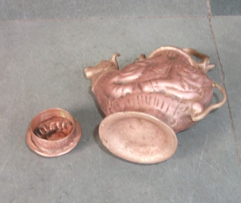 Old Cow/Nandi Shape Copper Inlay Engraved Handcrafted Holy Water Pot
