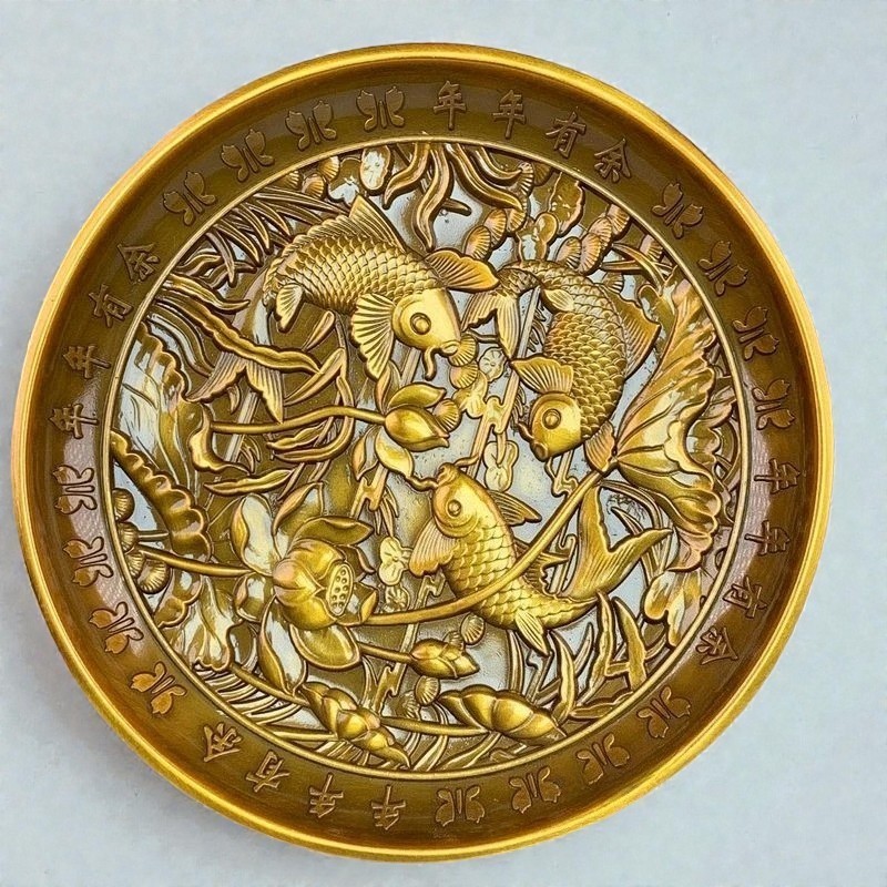 Authentic Brass Lotus Fish Plate Ancient Tibet Antiquities