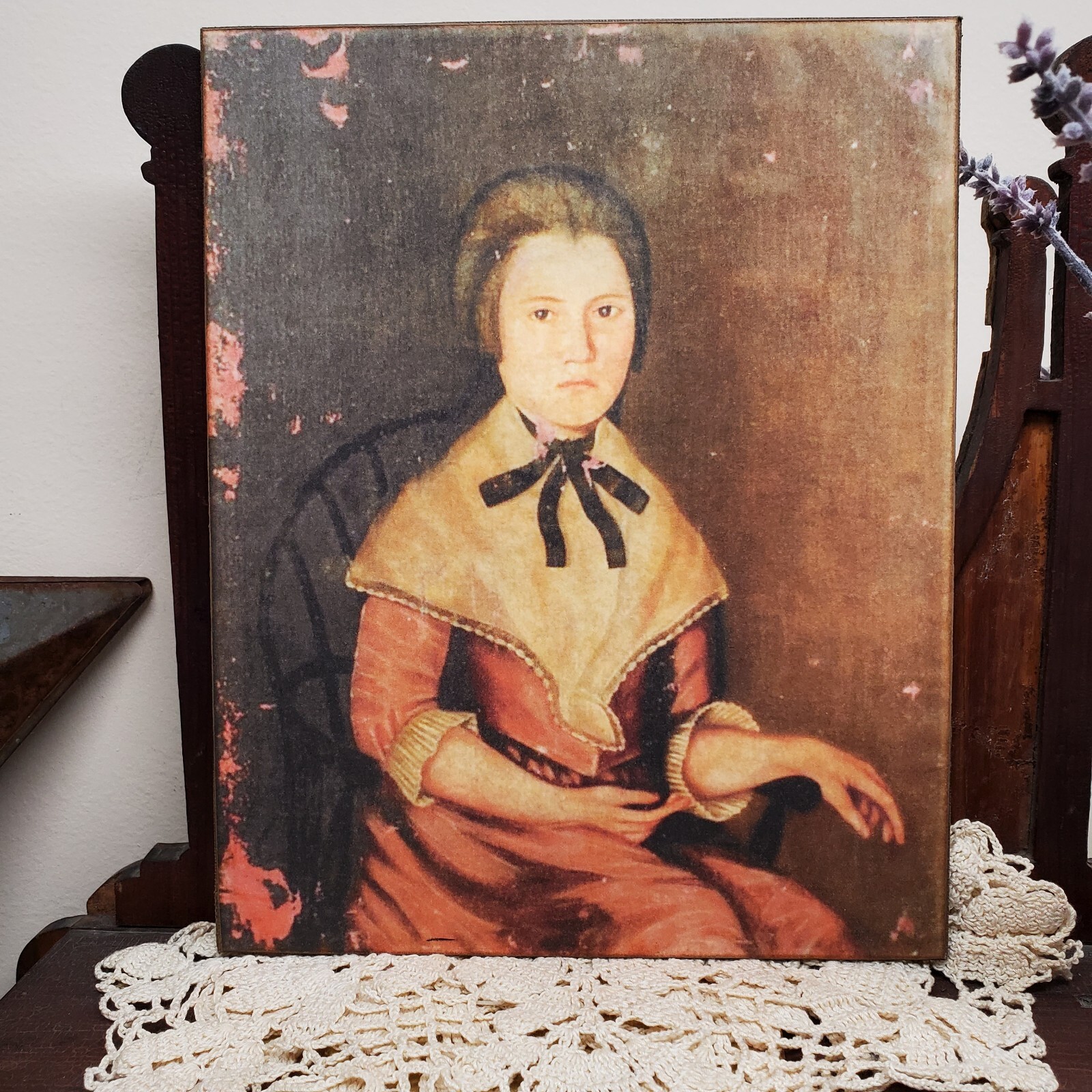 TIME WORN WOMAN PORTRAIT SHABBY COLONIAL PRIMITIVE VICTORIAN VINTAGE STYLE SIGN