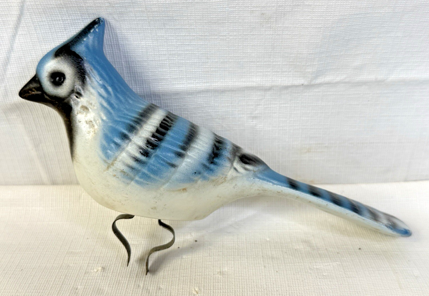 Vintage Blue Jay Clip On Bird 1960s Roseville Ohio L&H Pottery Birdbath Decor