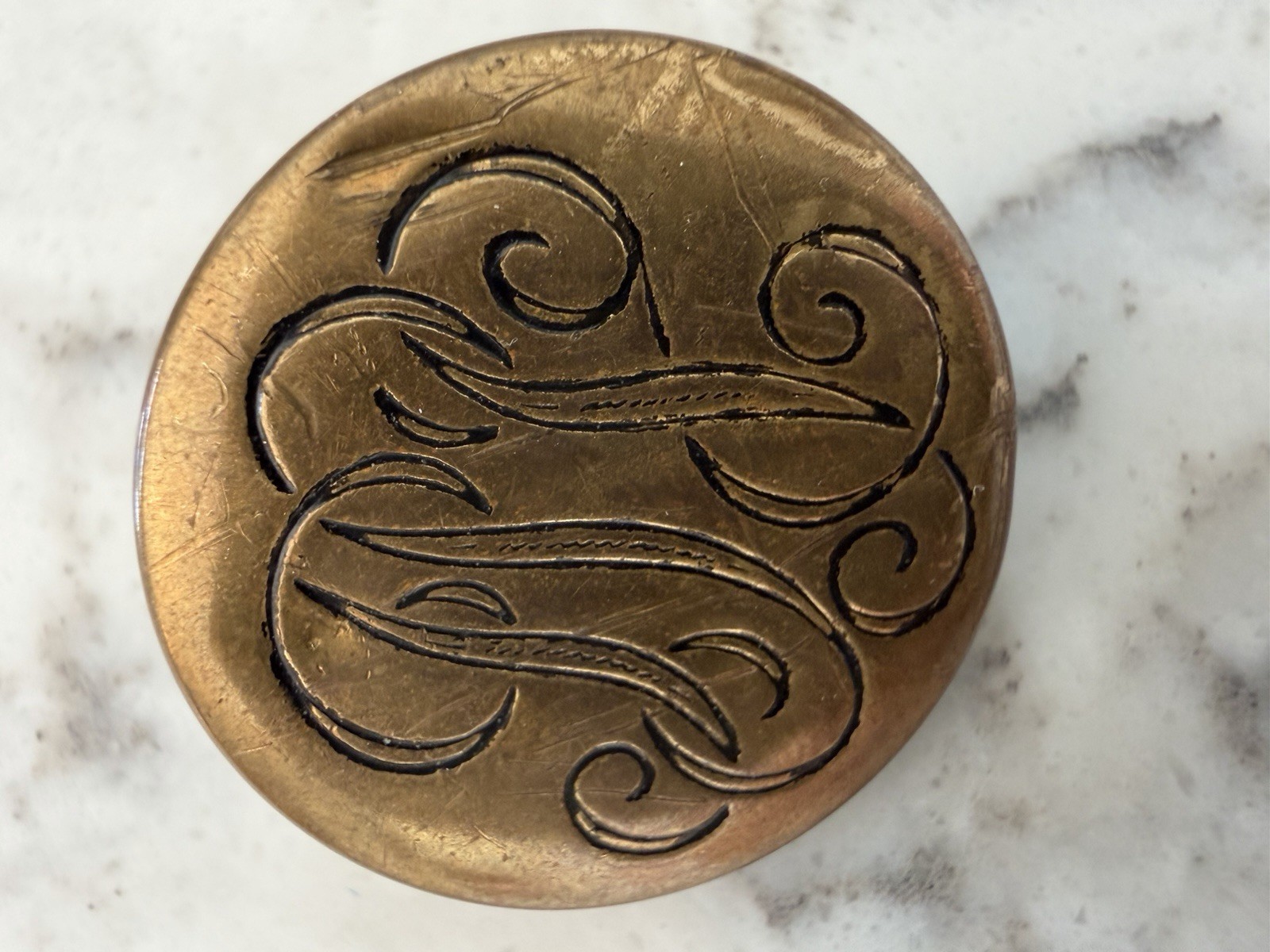 Vintage Round Monogrammed Metal Button Edwardian Cursive Swirl Button