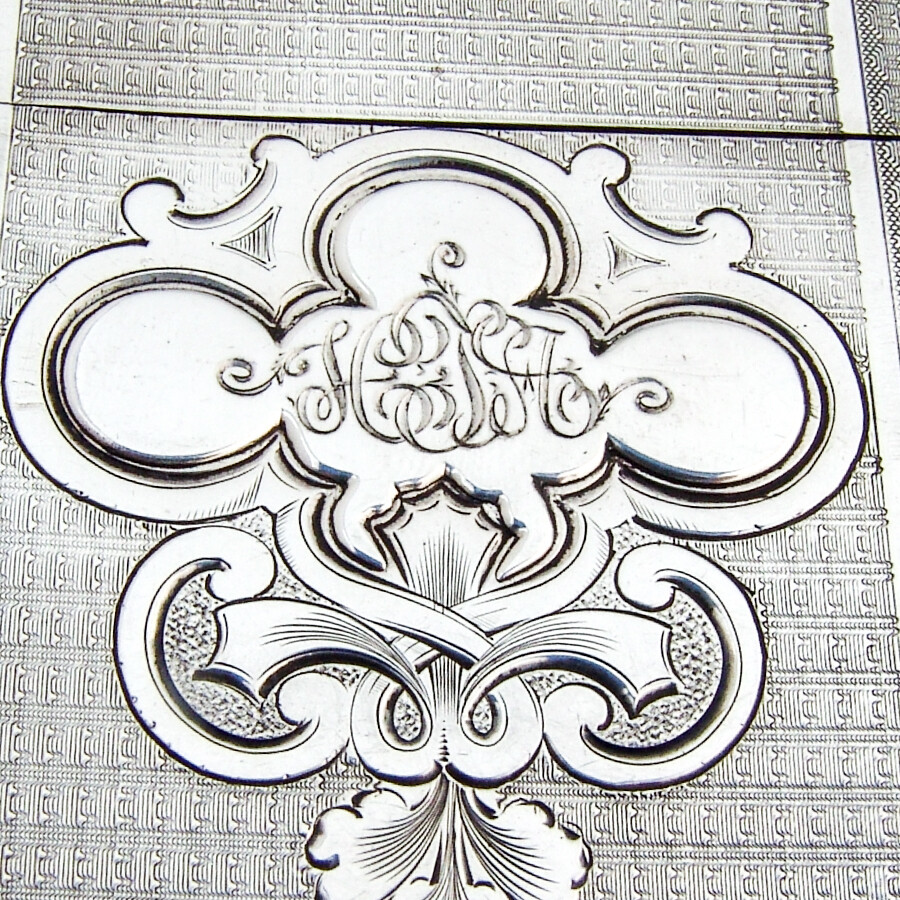 Engine Turned Card Case Gorham Coin Silver Mono HTA