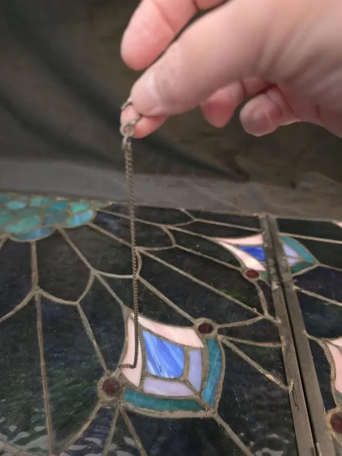 Antique Unique Handmade Peacock Stained Glass 20″ Tall Fireplace Front