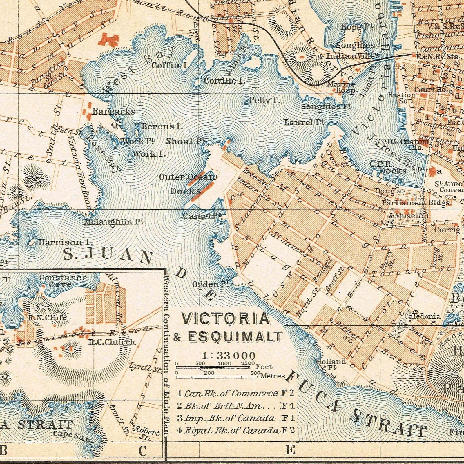 VICTORIA 1907 British Columbia Original Map City Plan Canada Vancouver Island