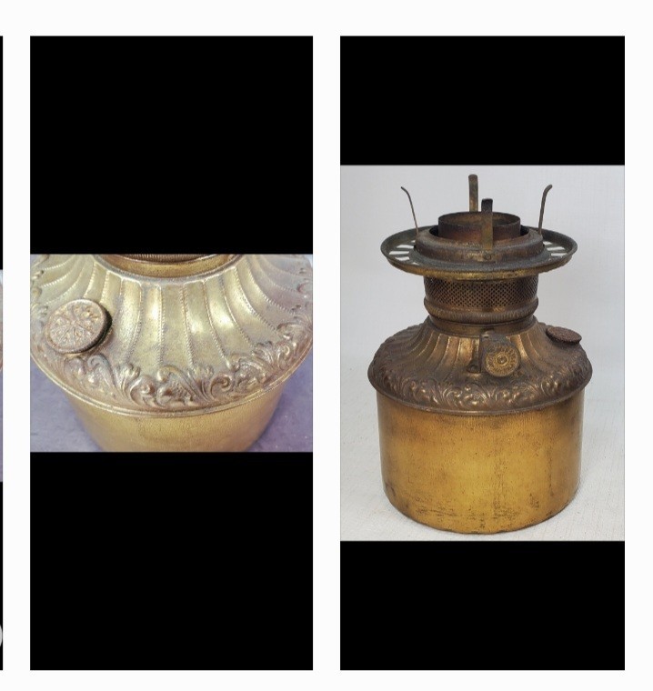 * oil Lamp font Antique Lamp Part kerosene 4″ fitter Embossed Brass center draft
