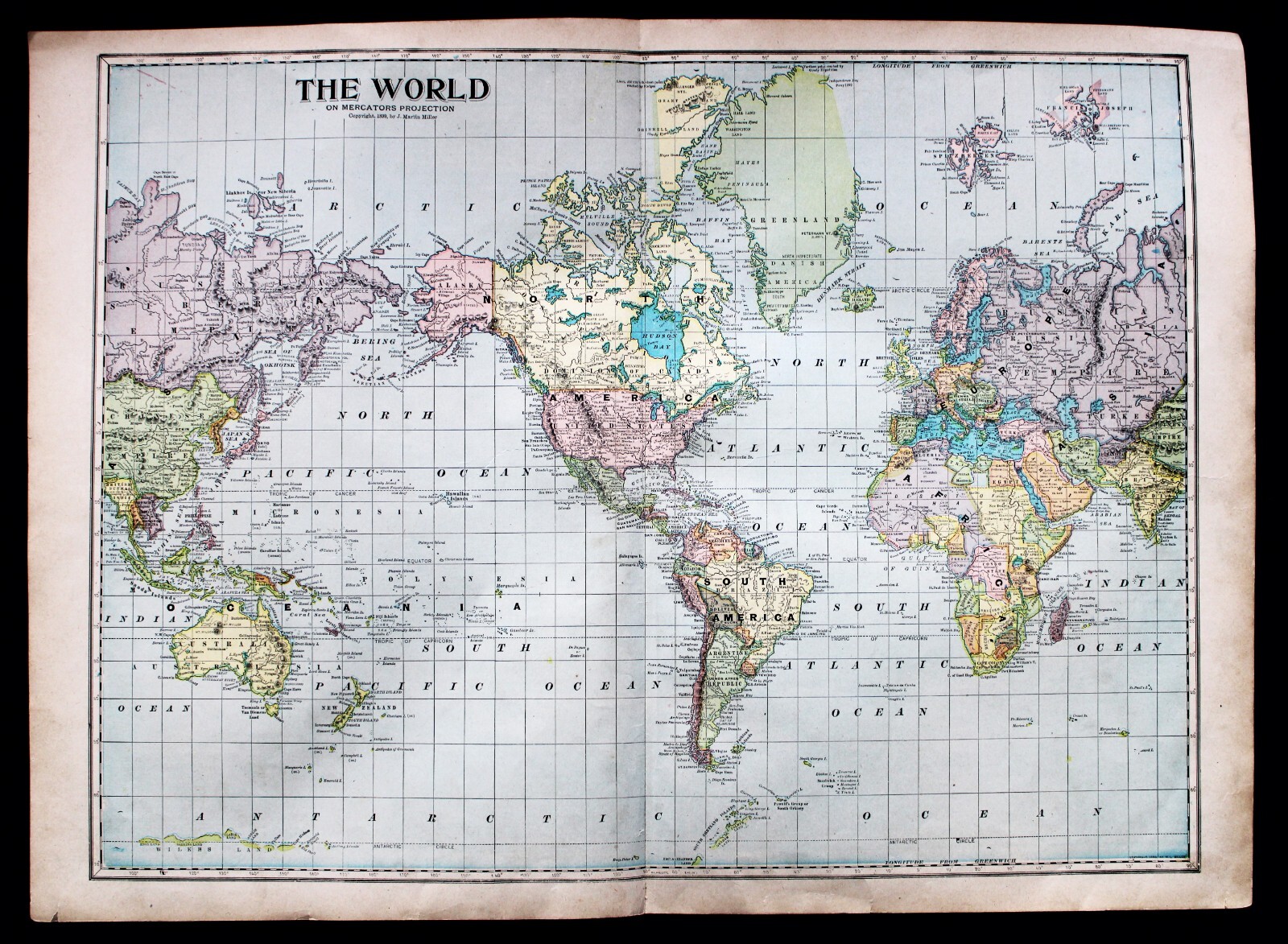 MONARCH STANDARD ATLAS MAP PAGE PLATE OF THE WORLD 1899 VINTAGE