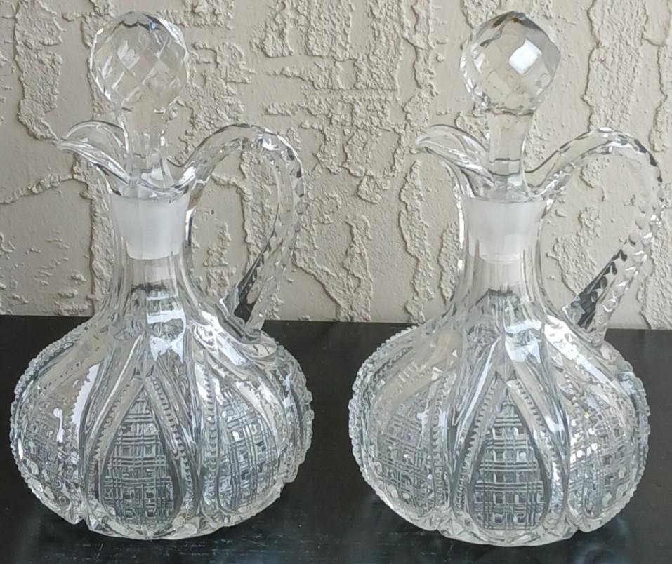 Antique Heisey Pressed Cut Glass Cruets 5.78″ Tall