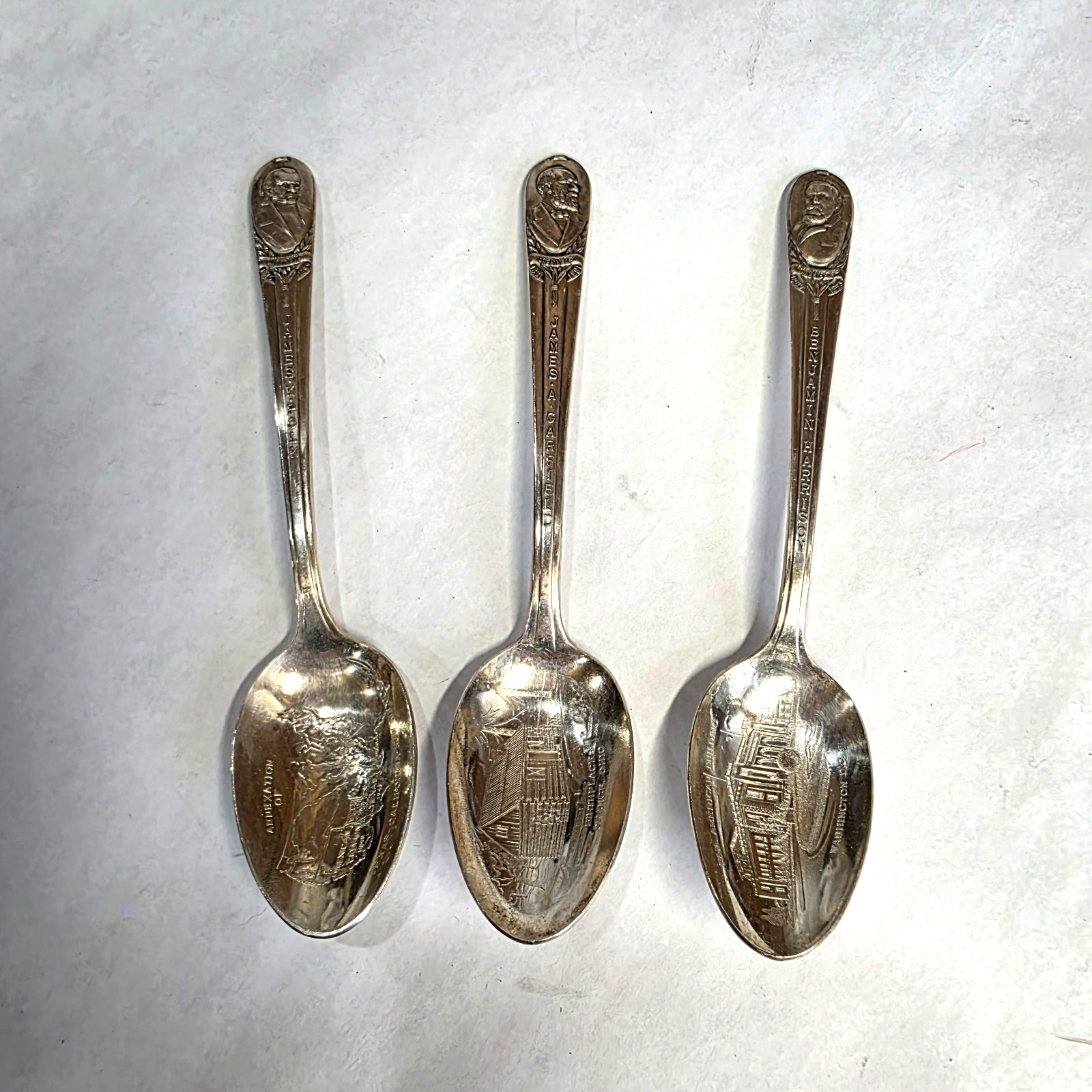 Vtg Silver Plated Presidential Spoons Wm Roger’s Lot Of 3 Harrison Polk Garfield