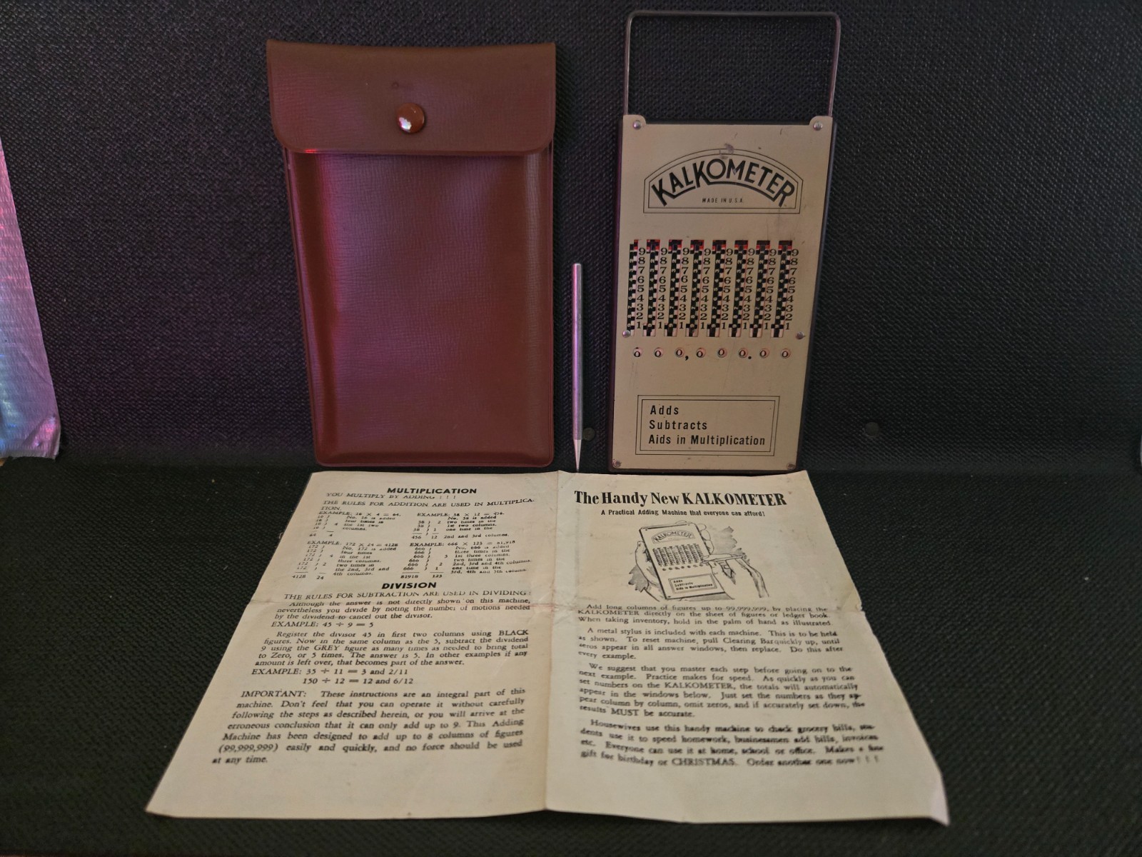 Vintage The Handy New KALKOMETER Manual Adding/subtraction Machine
