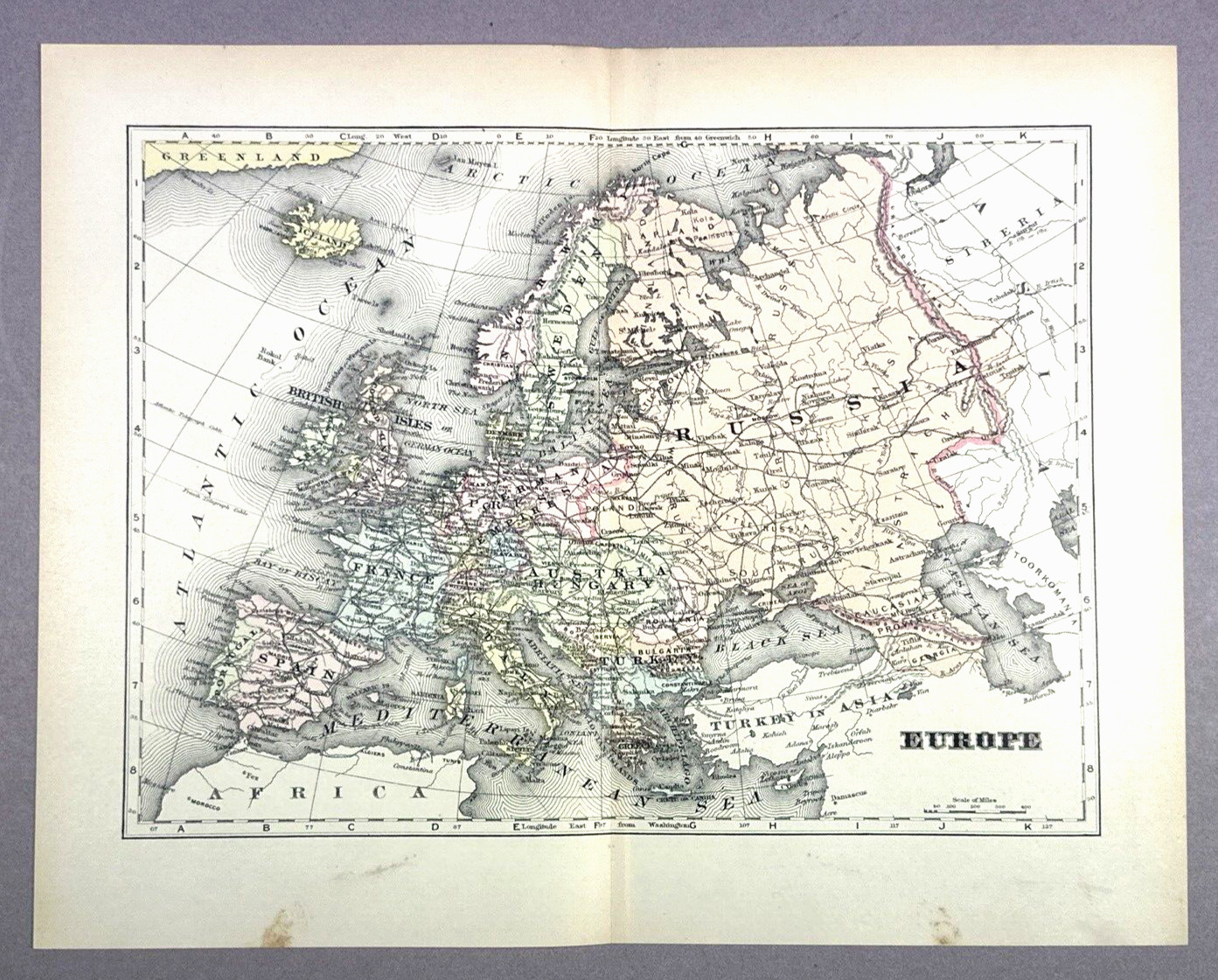 Antique Illustration Color Map of EUROPE Encyclopedia 1901