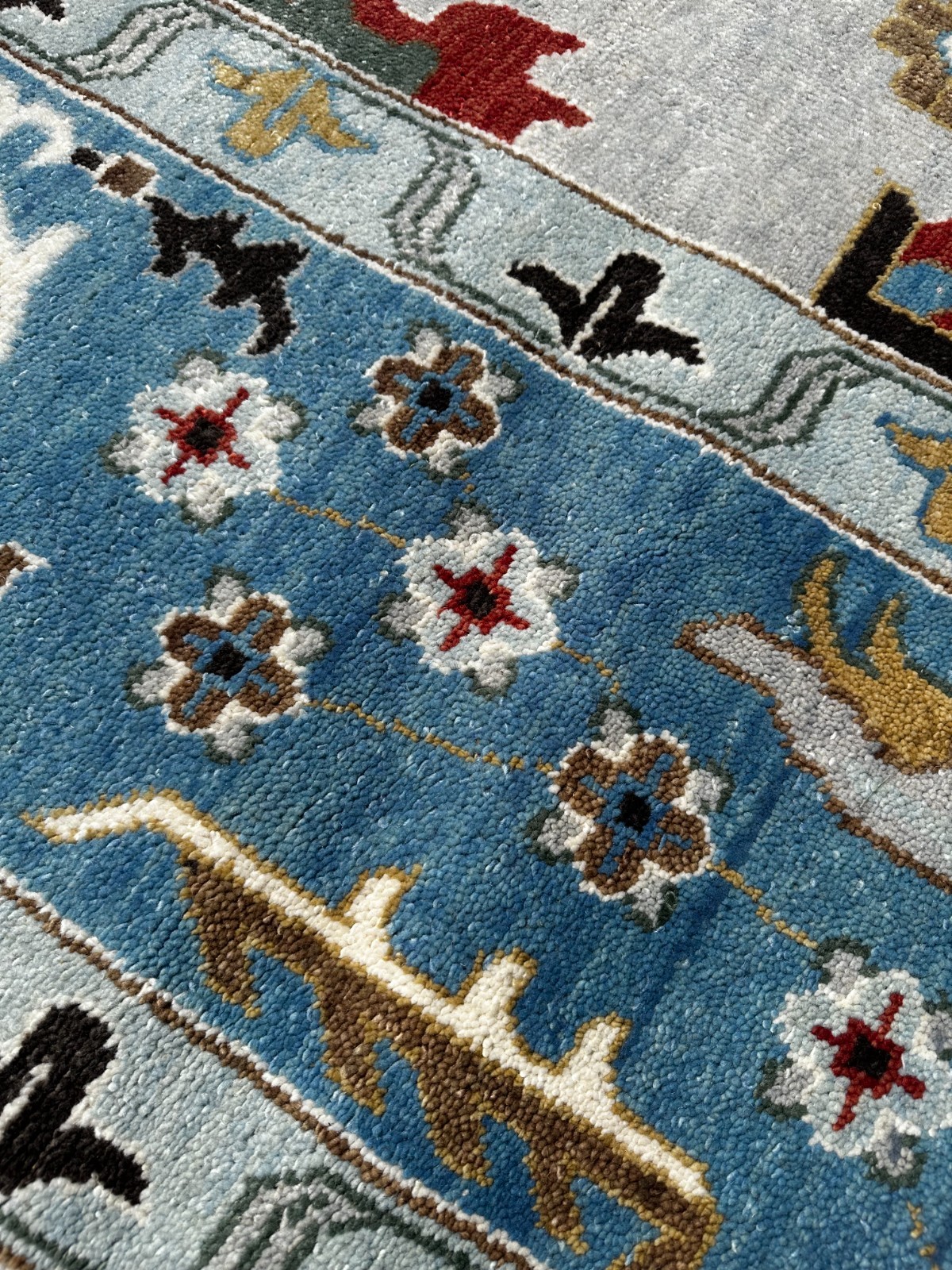 Brand New Modern Handmade Blue & Gray Oushak, Fine Quality, Soft Pile, 12’x15′