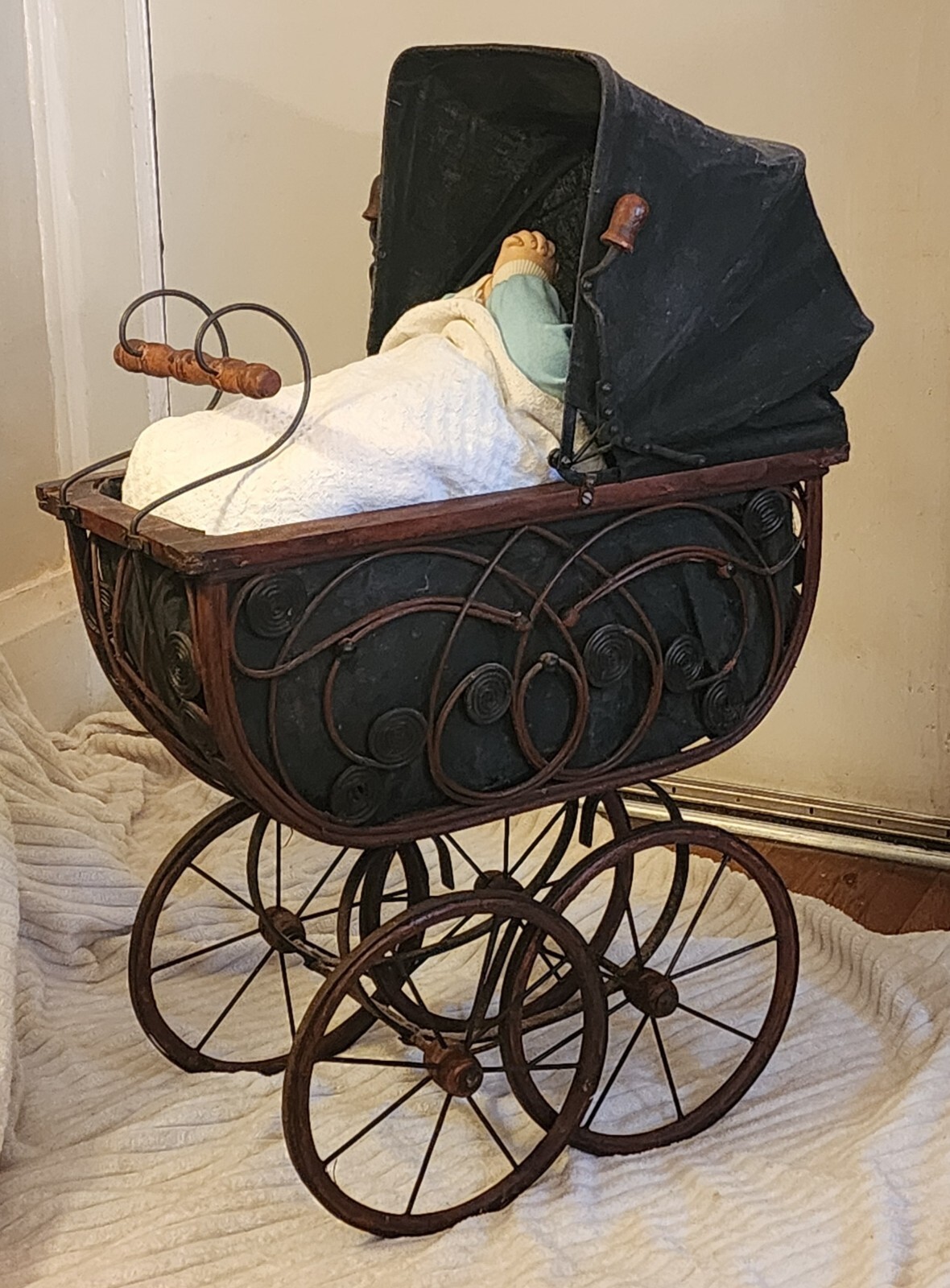 Large Vintage Handmade Baby Doll Pram