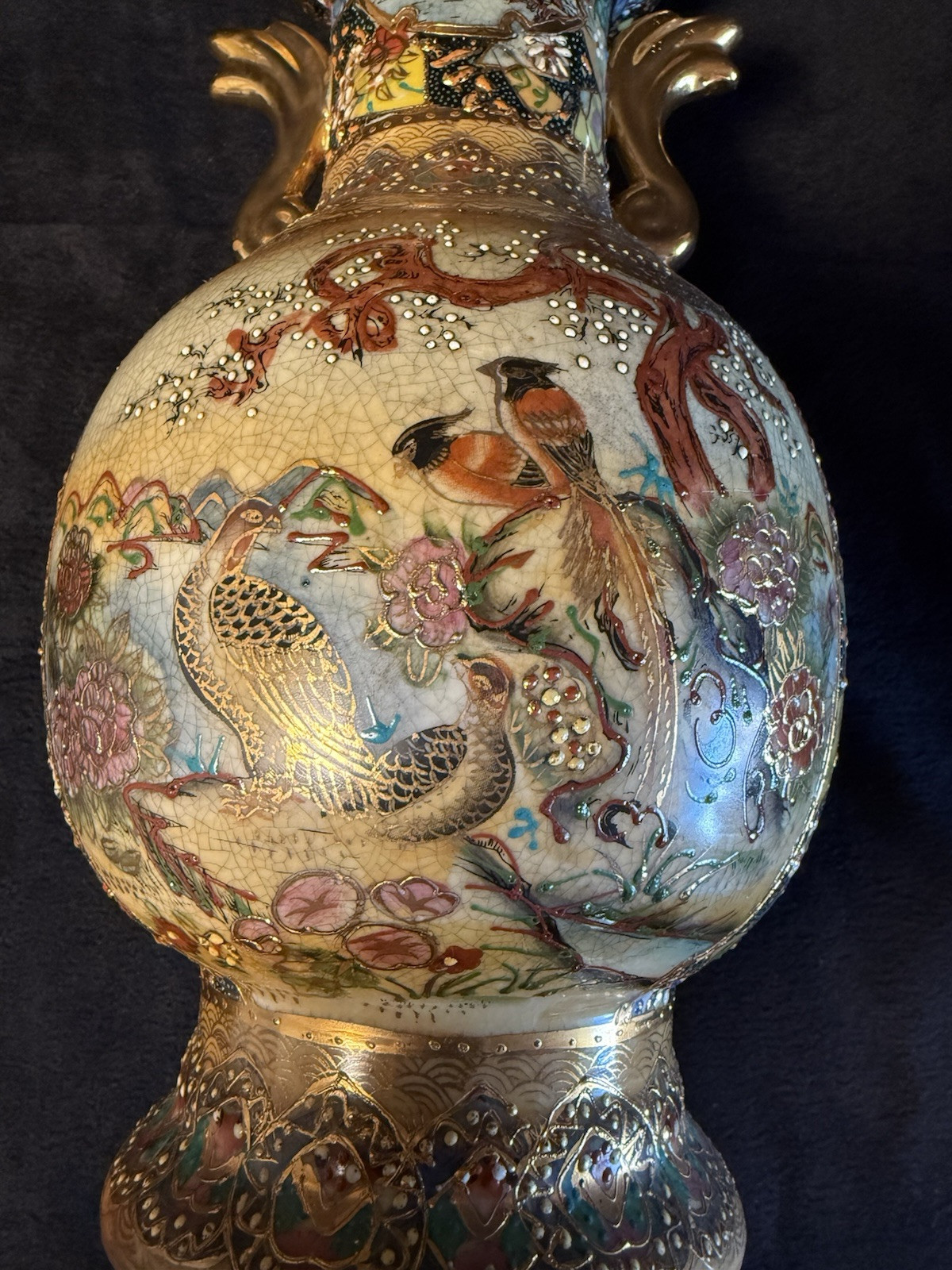 Vintage Royal Satsuma Handpainted Ceramic Vase—14 3/16” tall X 7 3/4” center