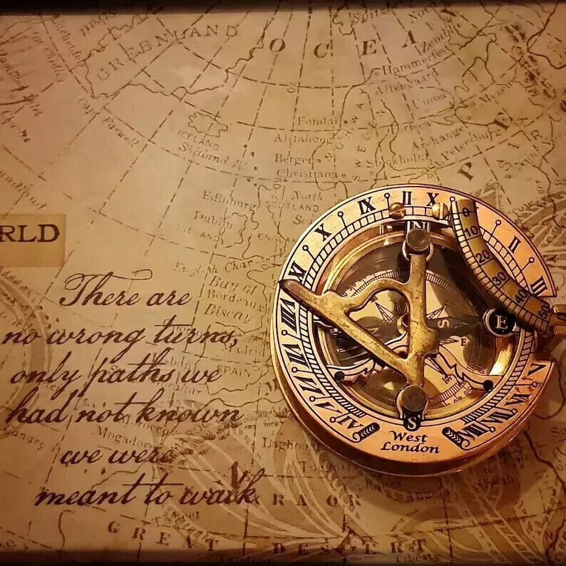 Brass Compass Antique Style Maritime Vintage Sundial Navigation Present Gift