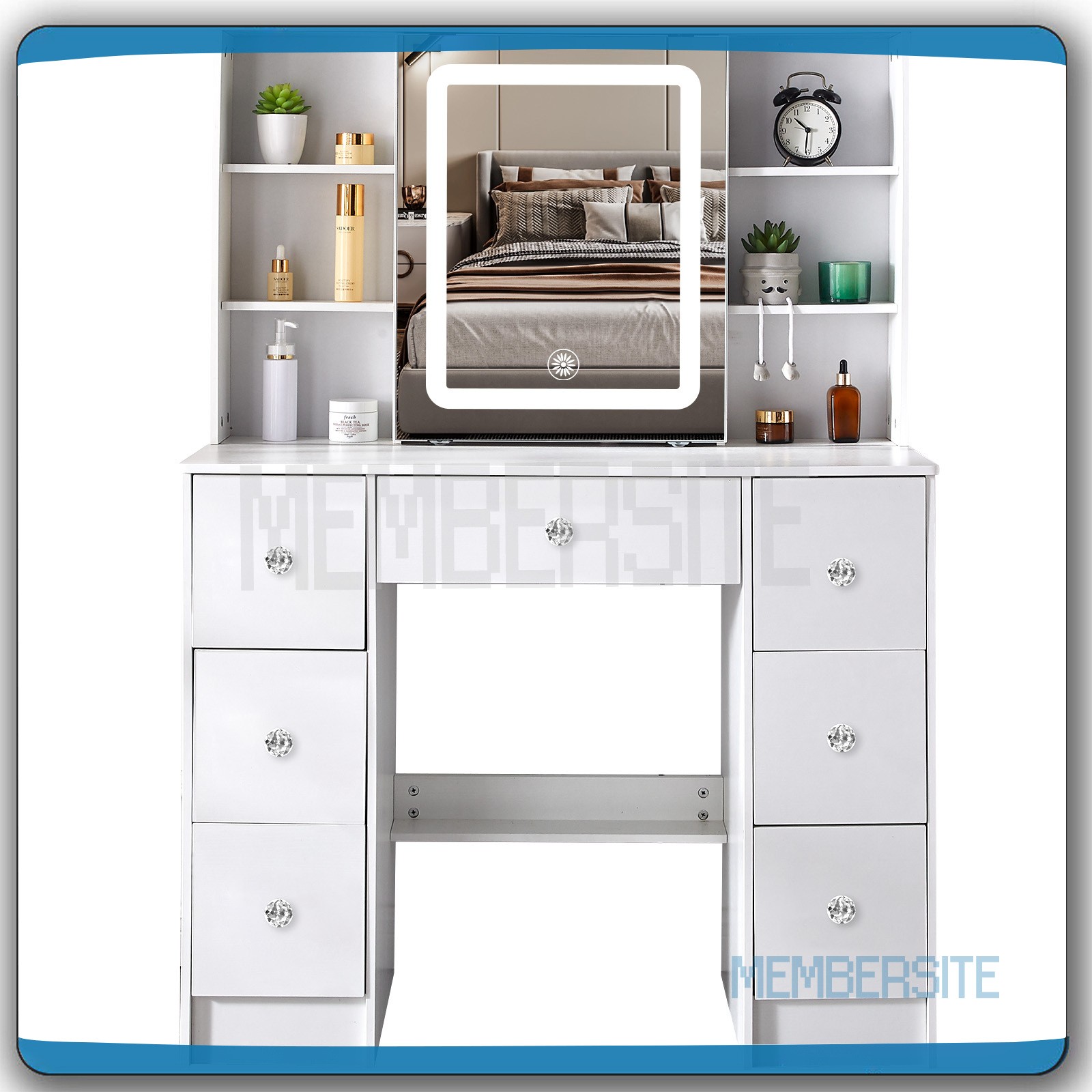 Vanity Desk Makeup Vanity Table with Smart LED Mirror & 6 Open ,3 Hidden Shelves